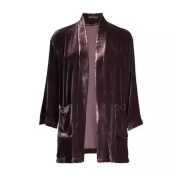 EILEEN FISHER Wine Kimono Velvet Silk Blend Jacket XS - Picture 4 of 8